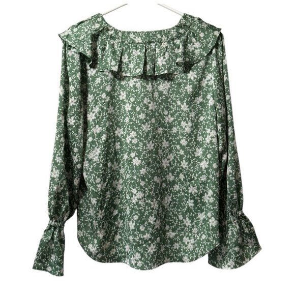 Ann Taylor Blouse Size Large Ruffles Long Sleeve Floral Lightweight Flowing City - Picture 2 of 10